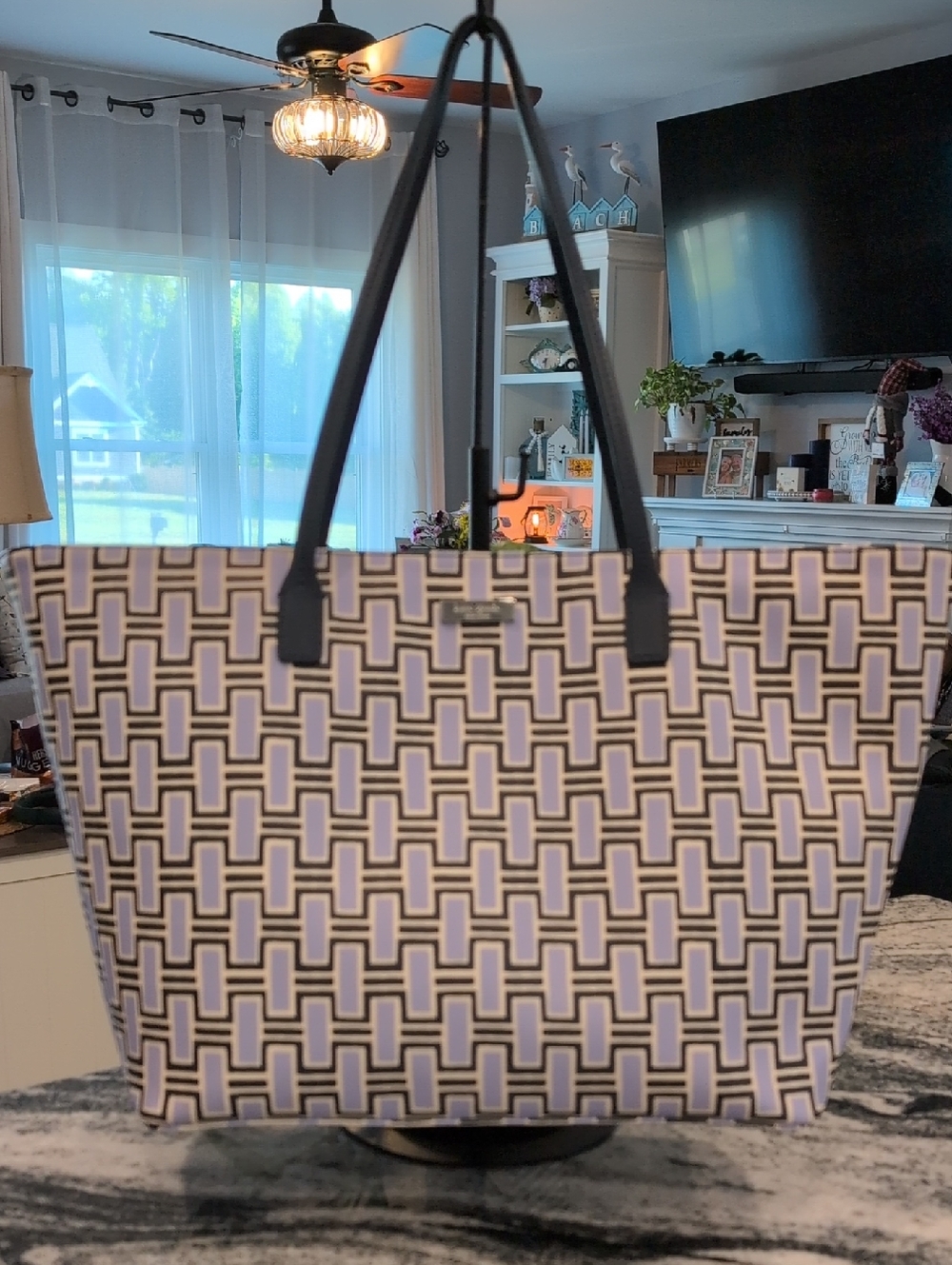 kate spade Shore Street Forest Geo Margaretta Saffiano Leather Zip Top Tote Bag